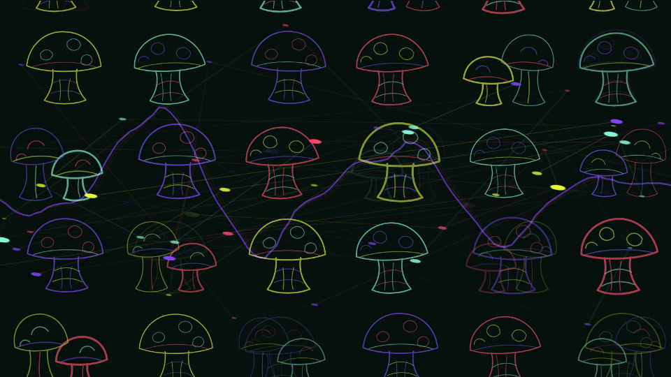 Generative visual artwork titled Mushroom band.