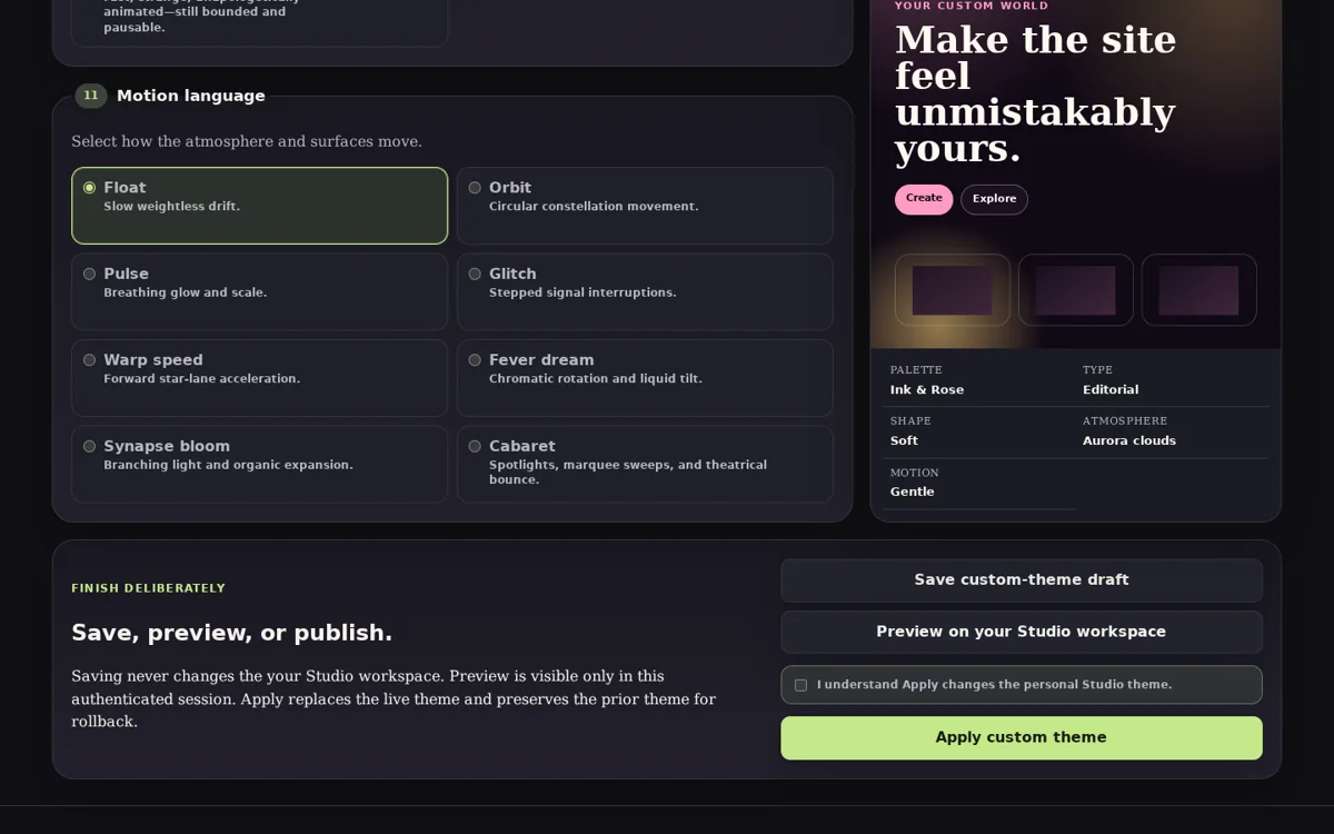 Theme Workshop editor preview